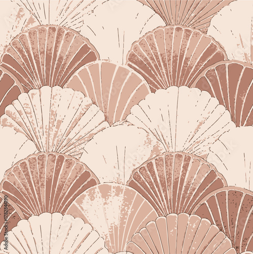 Elegant repeating seashell pattern for coastal decor, trendy backgrounds, and refined textures, evoking peaceful seaside holidays and ocean breezes