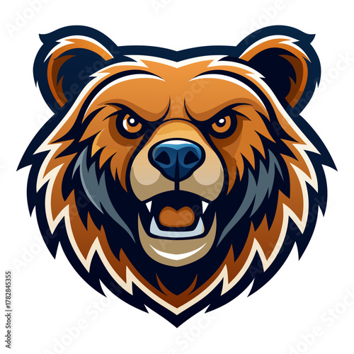 Fierce grizzly bear head mascot logo with open mouth