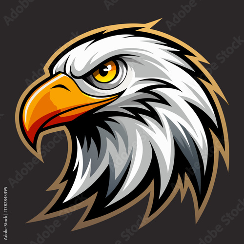 Aggressive eagle head mascot with fierce eyes and sharp beak