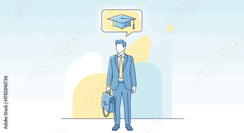 Businessman contemplating higher education and career advancement opportunities while holding a briefcase