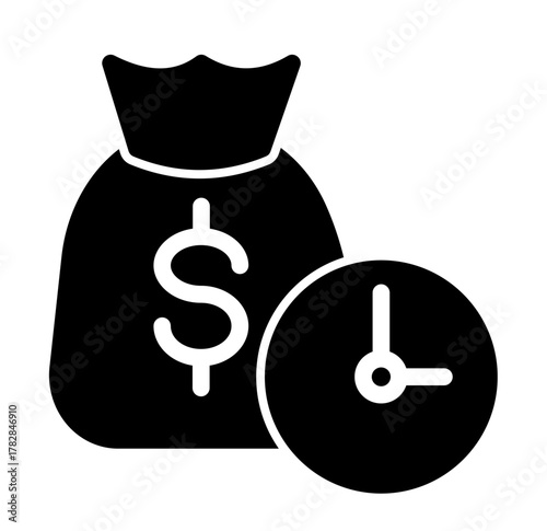 Commerce Money Bag Clock Icon from Time Management Collection (Solid Style)
