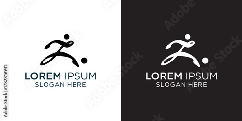 Dynamic abstract soccer player logo design for sports brands, athletic clubs, and energetic fitness campaigns seeking a modern, minimalist edge for brand identity