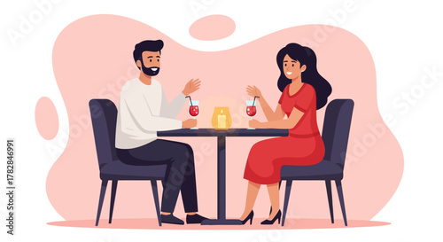 Couple enjoying a romantic dinner date at a restaurant, sharing drinks and conversation