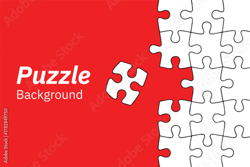 puzzle background red jigsaw piece fitting into white puzzle field