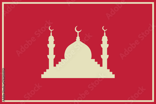 mosque islamic dome with three minarets crescent icon vector art