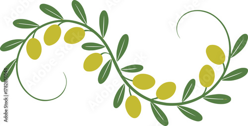 olive branch wave pattern minimal botanical emblem vector illustration