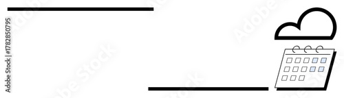 Minimal design of a cloud and a calendar, signifying data uploads, scheduling, organization, and planning. Ideal for time management, online systems, digital tools, remote work productivity