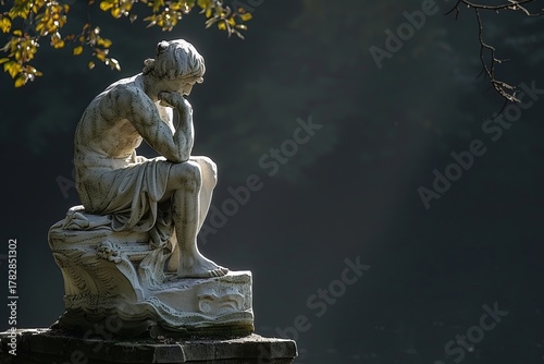 Statue sitting pondering thinking positivism philosophy sculpture