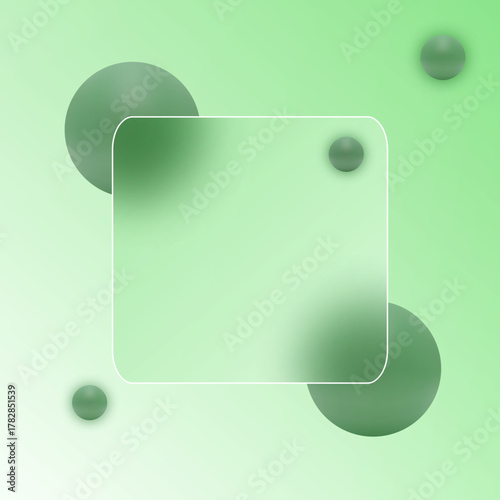 Abstract composition Green spheres and a glass frame on a gradient background. Eps 10
