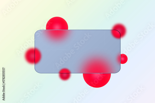 Abstract design Red 3D spheres under a horizontal glass frame. Eps 10