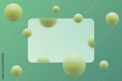Futuristic composition with floating spheres and frosted glass on a green background. Eps 10