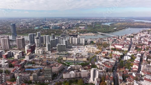 Aerial view of Belgrade, Serbia. Drone view of the Capital city of Serbia, Cityscape. Beautiful Landscape of the Architecture of old Serbian Buildings. City planning view