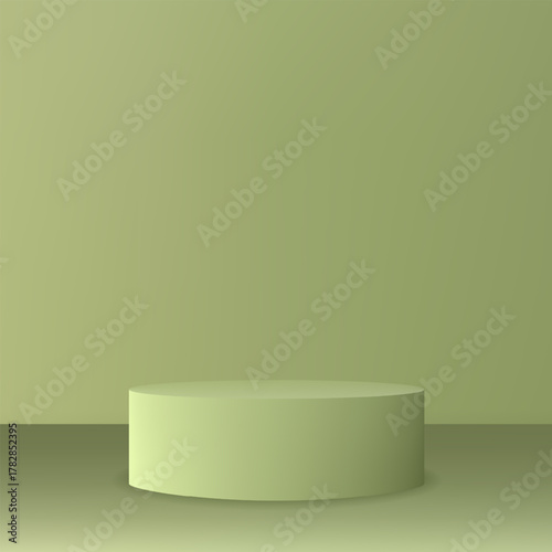 MoModern cylindrical stand for presentation on a light-green studio backdrop. Eps 10