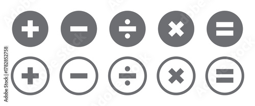 Math symbols plus minus multiply divide equal sign. Minimalist Math Symbols Icon Set – Plus Minus Multiply Equal Black Circle Design. plus, minus icon red green vector design eps 10 