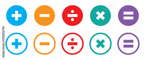 plus and minus icon set, positive and negative symbol set, colourful plus and minus math sign set, addition and subtraction sign set png and vector illustration on transparent background