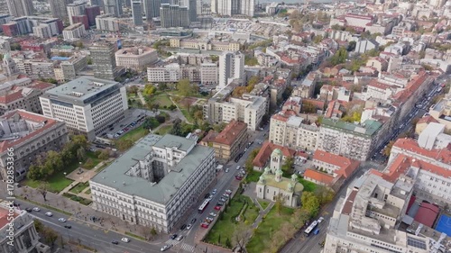 Aerial view of Belgrade, Serbia. Drone view of the Capital city of Serbia, Cityscape. Beautiful Landscape of the Architecture of old Serbian Buildings. City planning view
