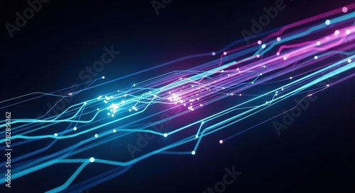 Cyan-magenta Datenstrom auf digitalen Leiterbahnen
