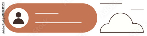 User icon inside profile badge with cloud graphics and minimalist lines. Ideal for technology, data, cloud storage, connectivity, user experience, online identity, branding. Simple flat metaphor