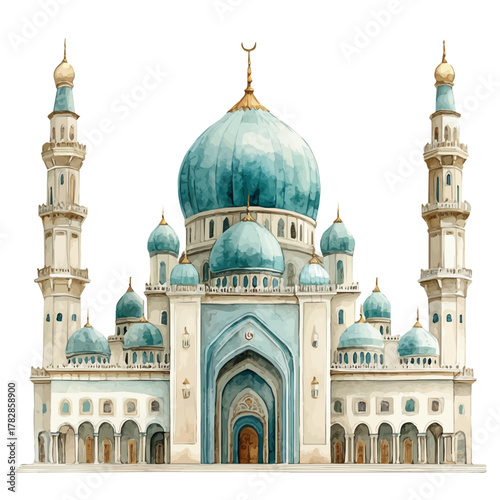 watercolor of National Mosque Of Malaysia, vector, isolated on a white background.