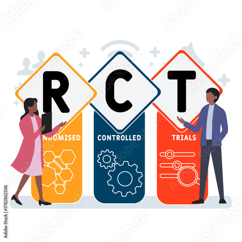 RCT – Randomised Controlled Trials acronym. business concept background. vector illustration concept with keywords and icons. lettering illustration with icons for web banner, flyer, landing
