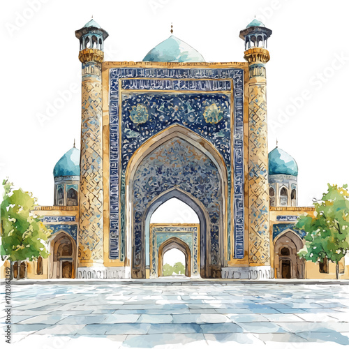 watercolor of Naqsh-e Jahan Square, vector, isolated on a white background.