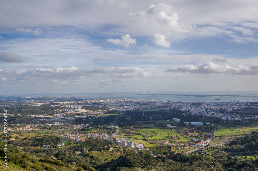 Fototapeta premium Panoramic view over setubal city and sado river, portugal