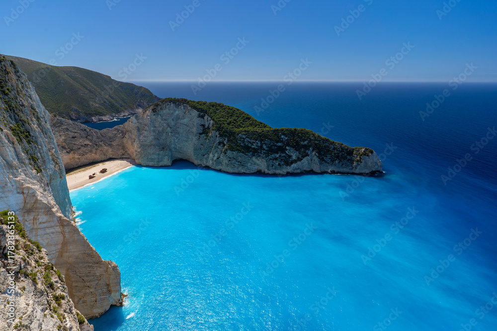 Fototapeta premium Greece, Zakynthos, Navagio Beach - 5 April 2024 - Navagio Beach: The Most Beautiful Beach in the World