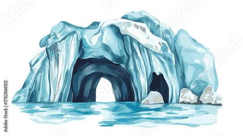Marble Caves - Capillas de Marmol. Marble Caves - Capillas de Marmol hand drawn watercolor illustration