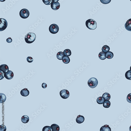 Blueberry vector seamless pattern illustration juicy blueberries