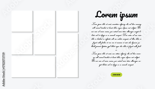 Bento grid photo collage in a 1:1 aspect ratio layout with shadow effect and text placement