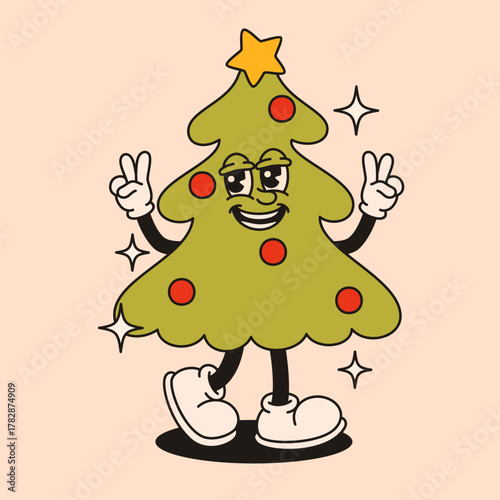 Christmas tree with star groovy character.