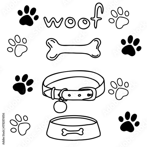 Hand drawn vector doodle set of items for dogs