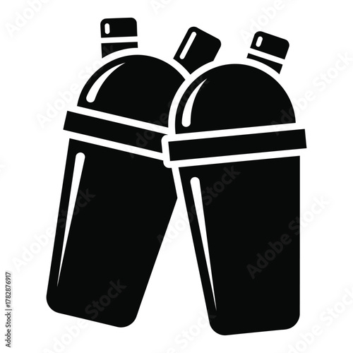 Two cocktail shakers clinking together in a celebratory toast icon design