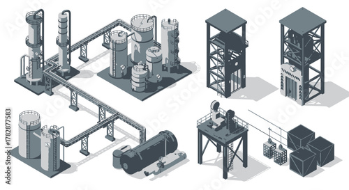 Isometric Industrial Structures Tanks, Towers, and Processing Units
