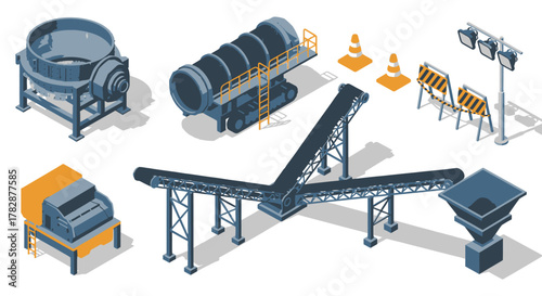 Isometric View of Industrial Mining and Processing Equipment