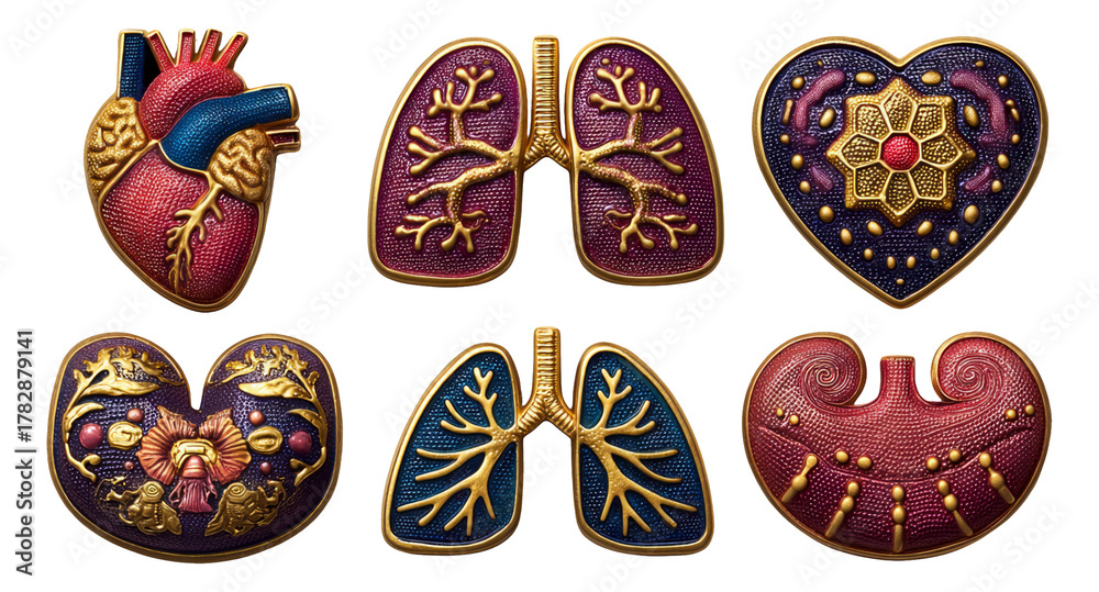 Naklejka premium Artistic representation of human organs with vibrant colors and intricate details