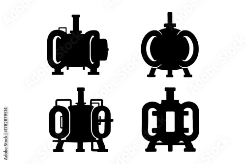 Silhouette collection of industrial pumps: varied designs in black.