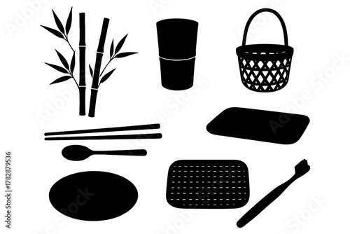 Bamboo kitchenware collection: eco-friendly utensils and accessories.
