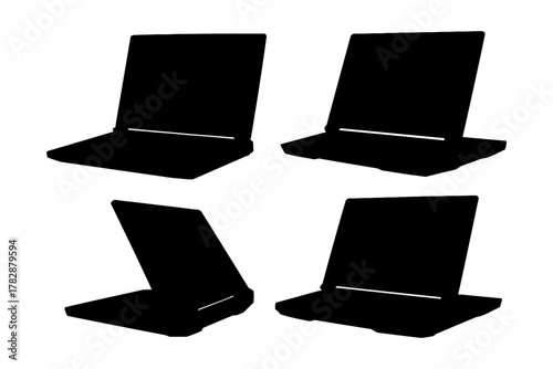 Simple black office chair silhouettes on white background.