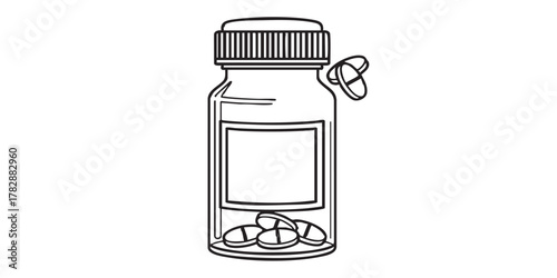 Medical pills bottle outline vector
