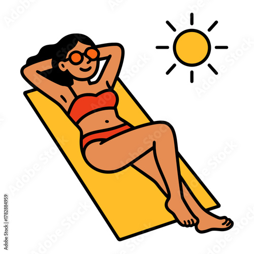 Young hispanic female relaxing in the sun on a beach towel.