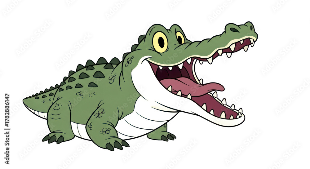 Fototapeta premium Cartoon crocodile with open mouth and transparent background illustration