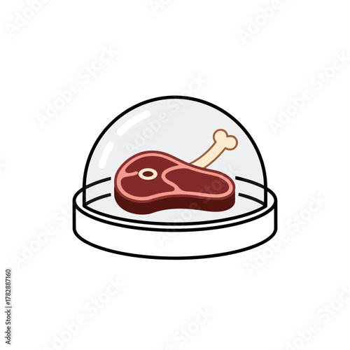 Vector illustration steak under glass dome food icon meat art