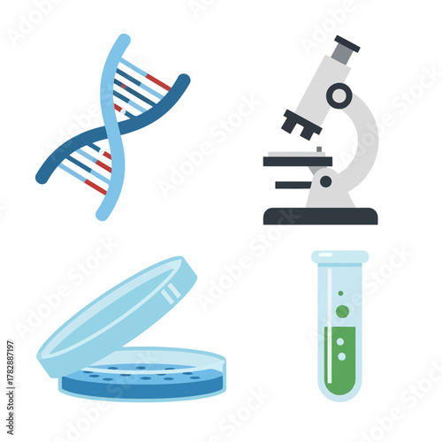 Vector science icons dna microscope petri dish test tube biology chemistry