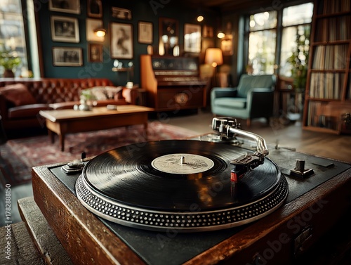 Vintage Vinyl Record Player in Cozy Retro Room – レトロな部屋のレコードプレーヤー