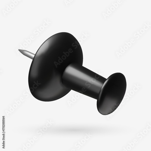 3D black paper pin in perspective. Realistic vector element