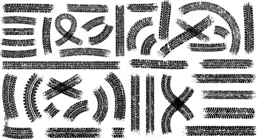 Wheel texture with splash effect. Tire tread marks after skidding, launch, drift, powerslide in motorsport, rally, off-road, motocross. Vector, EPS version.