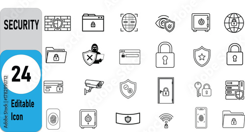 Collection of hand drawn security icons representing digital and physical protection concepts
