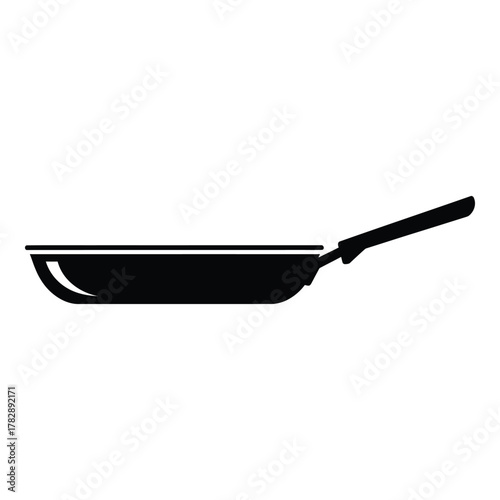 Black and white vector illustration of a frying pan icon