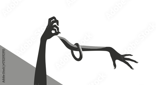 Silhouette of hands manipulating a snake dark and mysterious.